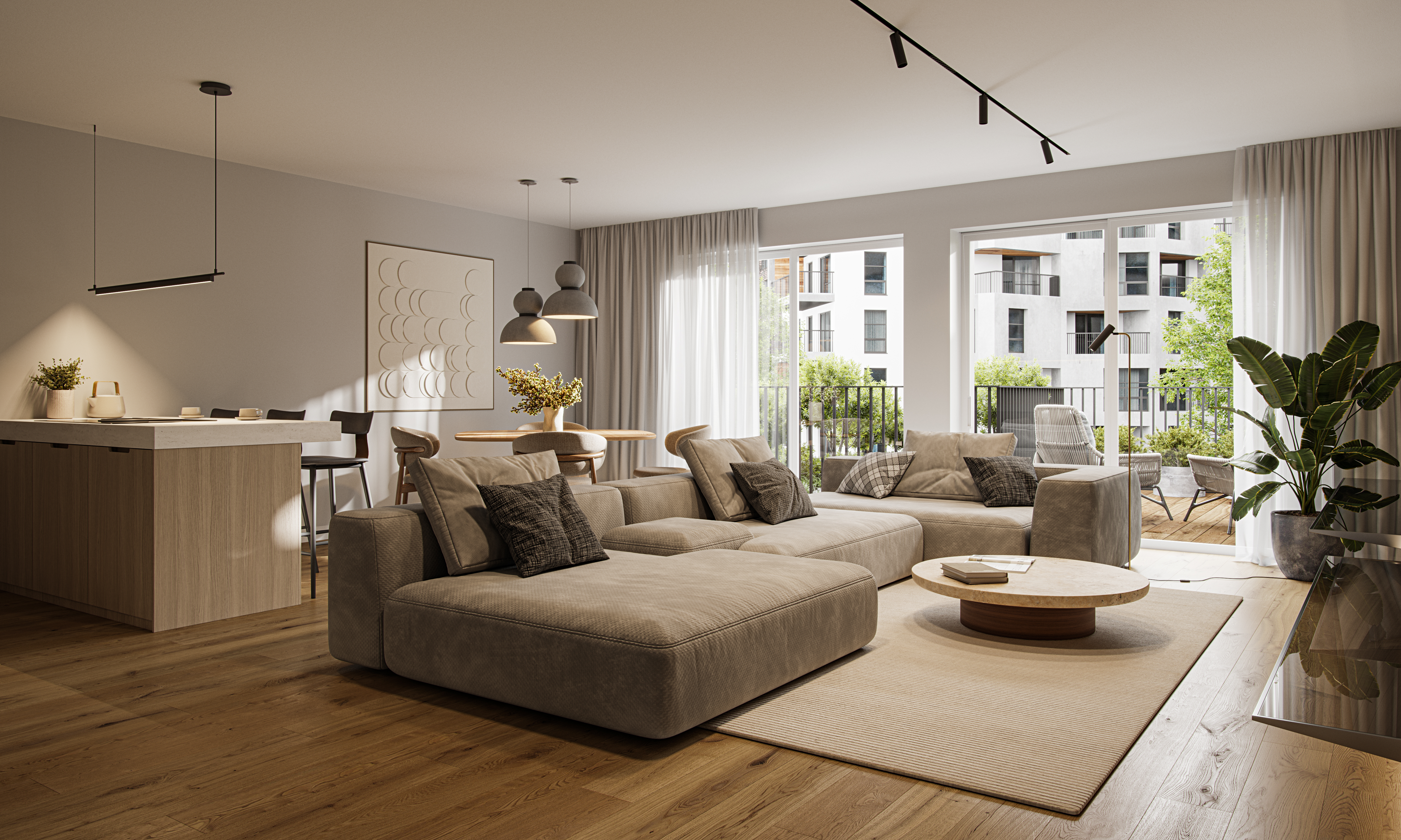 Wohnzimmer mit Blick auf den Balkon