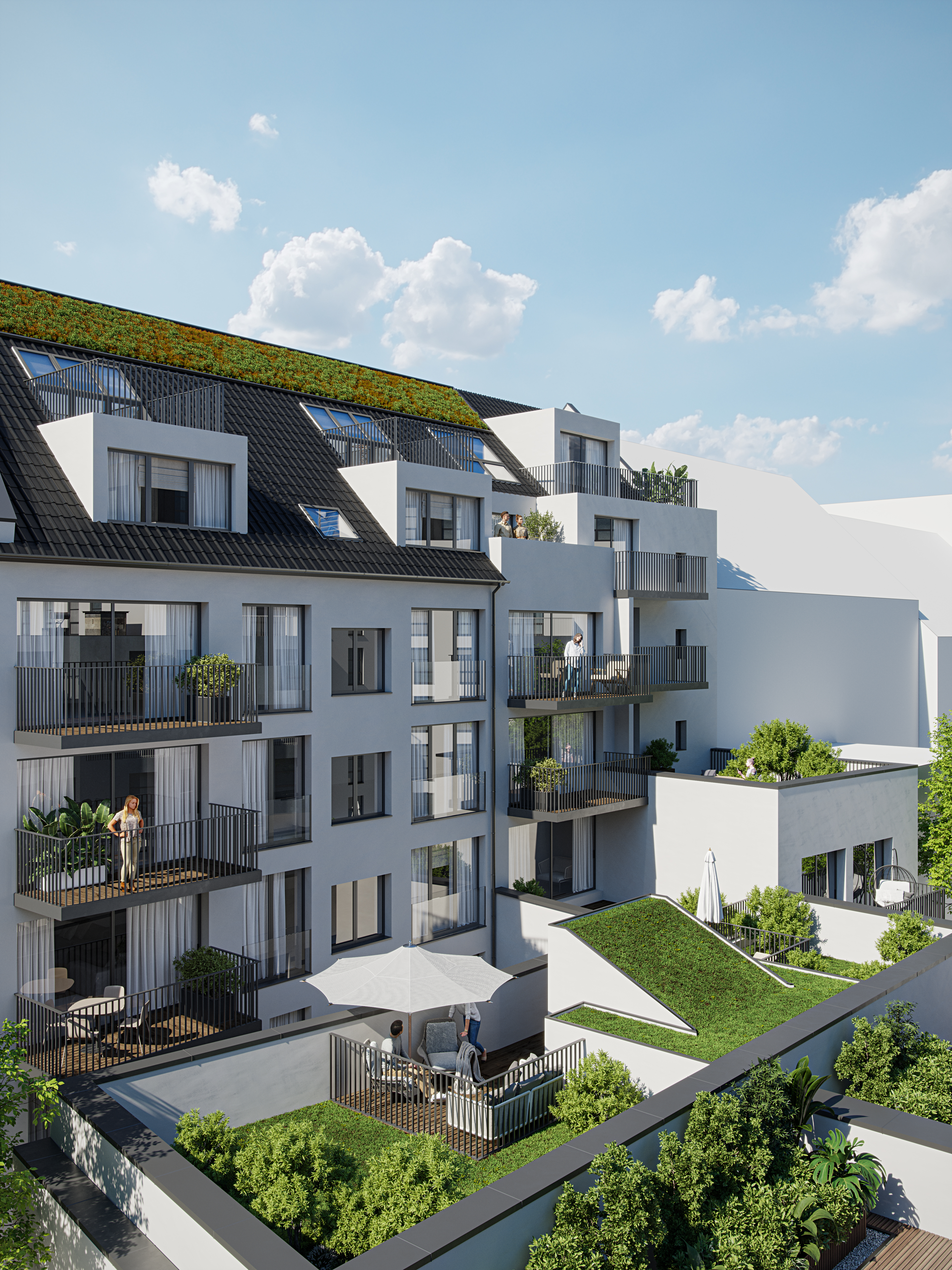 Begrünte Hofansicht von Cornelius City Living
