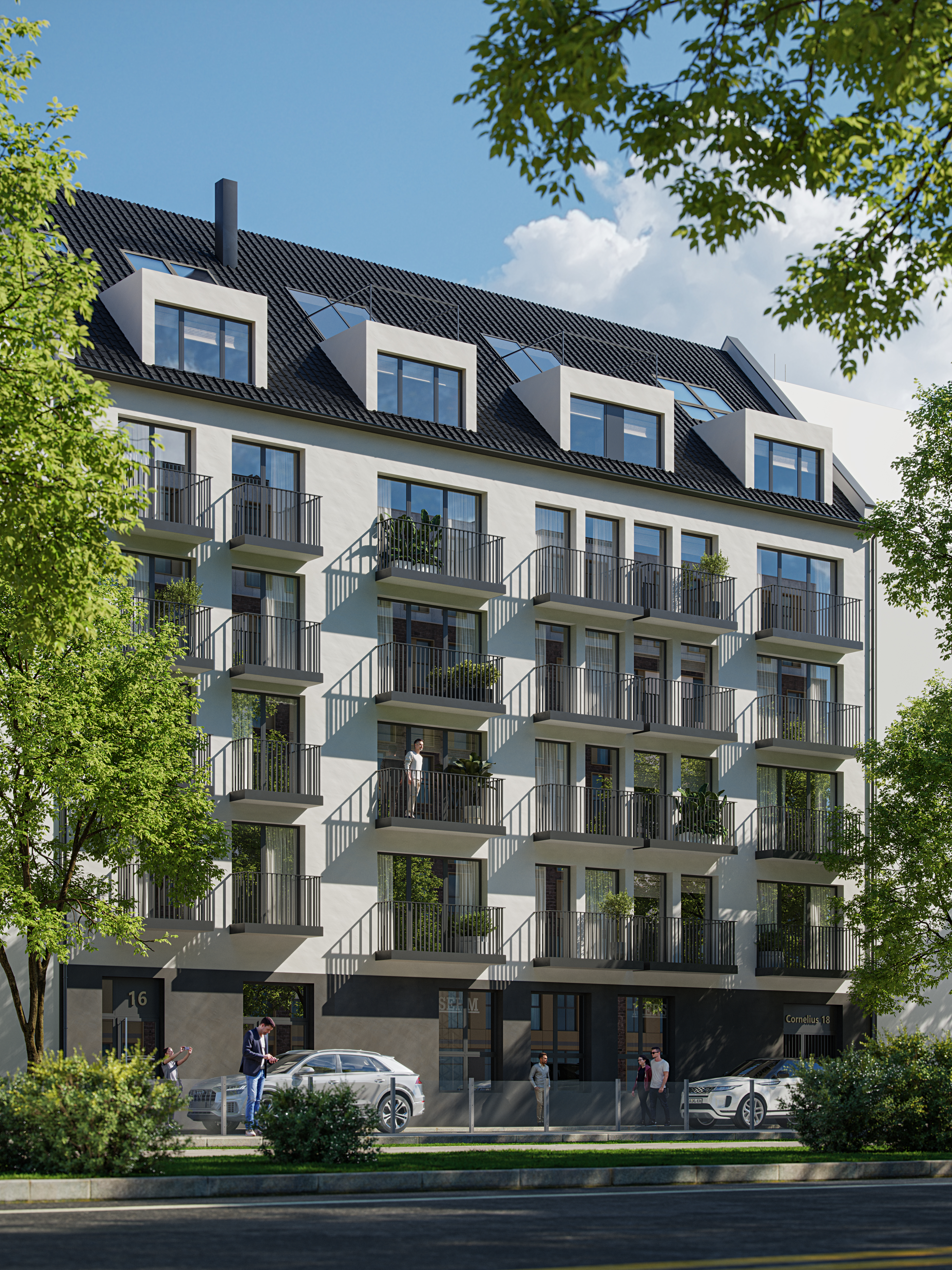 Straßenansicht der Corneliusstraße 16 und 18